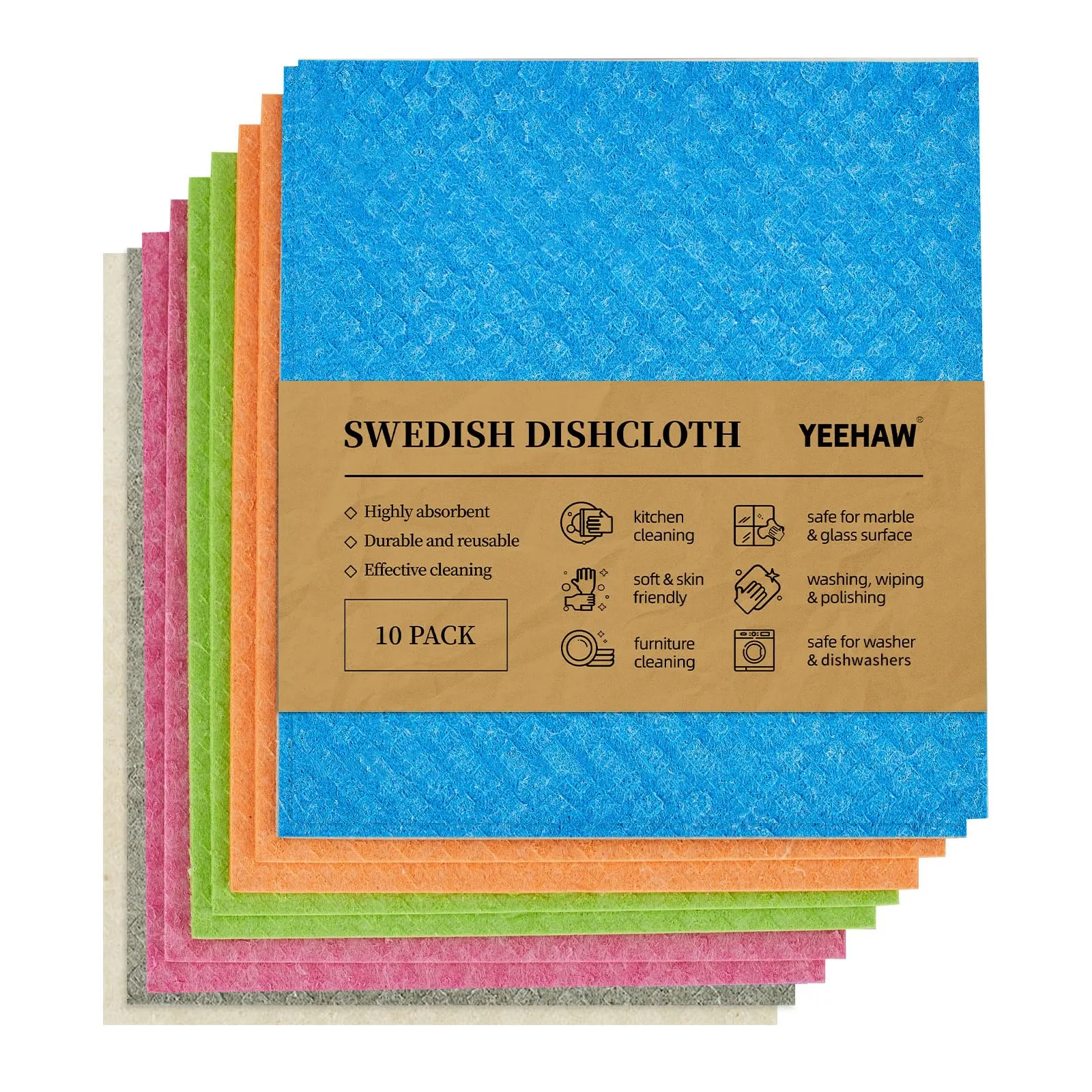 Swedish Dishcloth Reusable Cellulose Sponge Cloths 10-Pack image 2